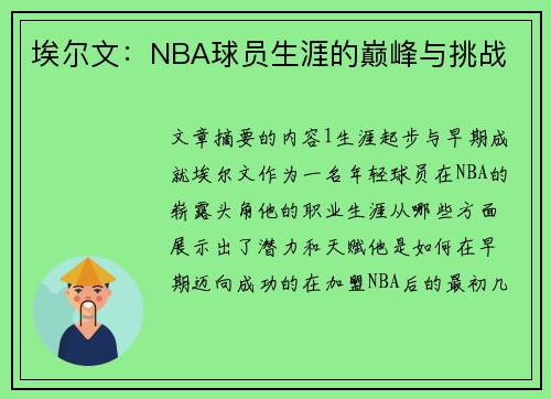 埃尔文：NBA球员生涯的巅峰与挑战